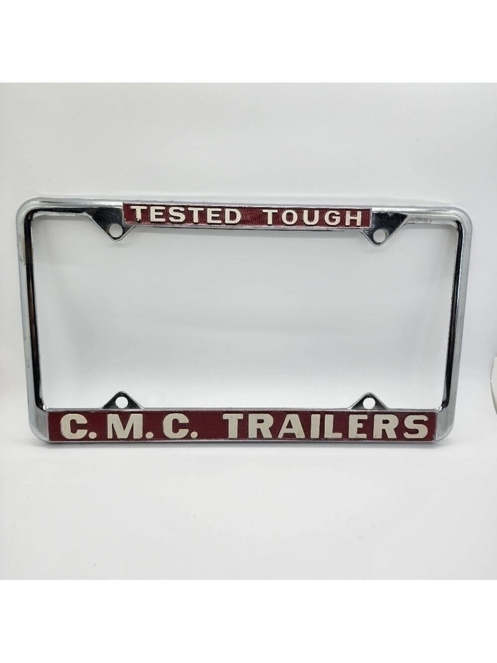 Vintage 80's aluminum cast CMC Trailers Truck License plate cover raised letters